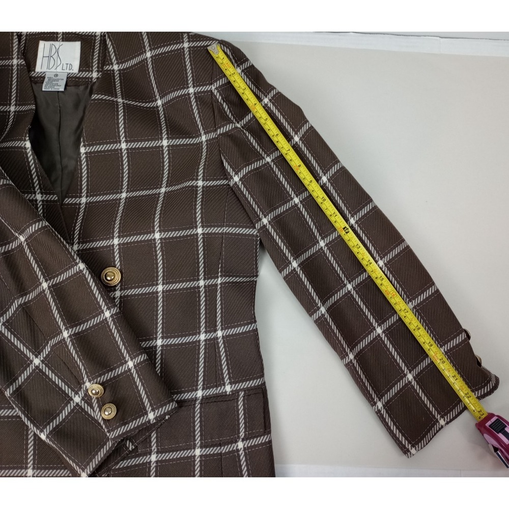HBS LTD. Women's 14 Brown‎ White Plaid Blazer Jacket - Picture 12 of 13